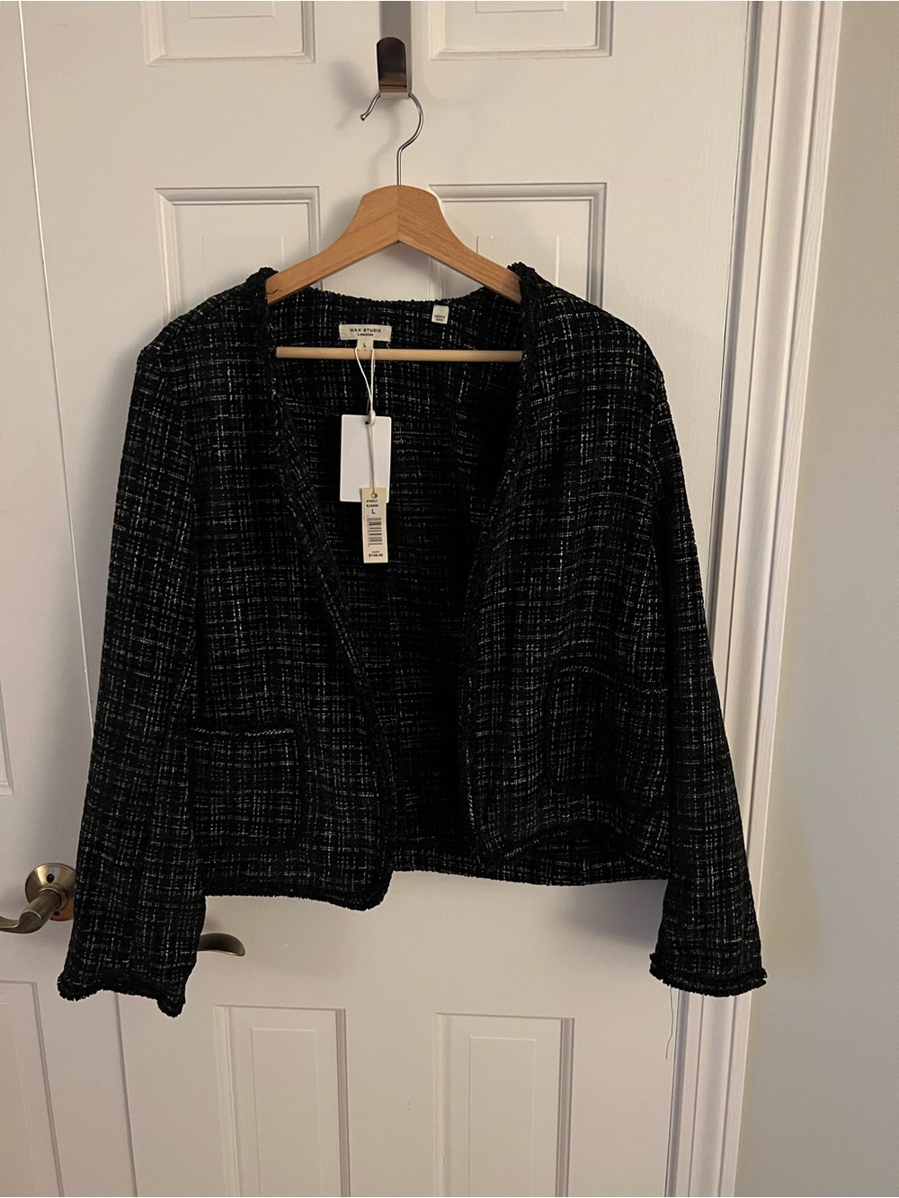 Max Studio Black & White Tweed Open-Front Blazer